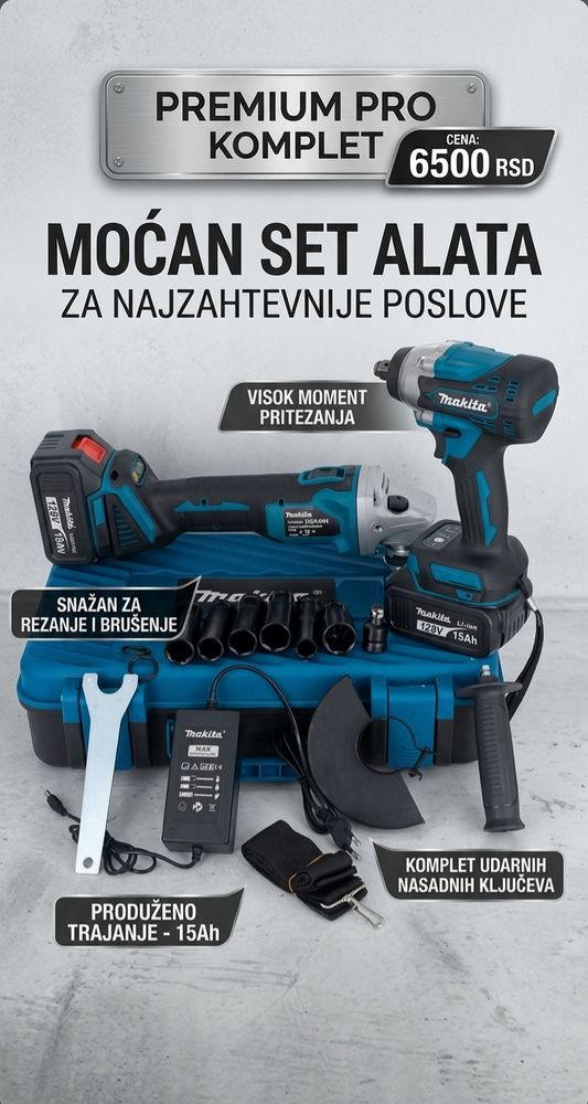 Makita Udarna + Brusilica sa dve baterije