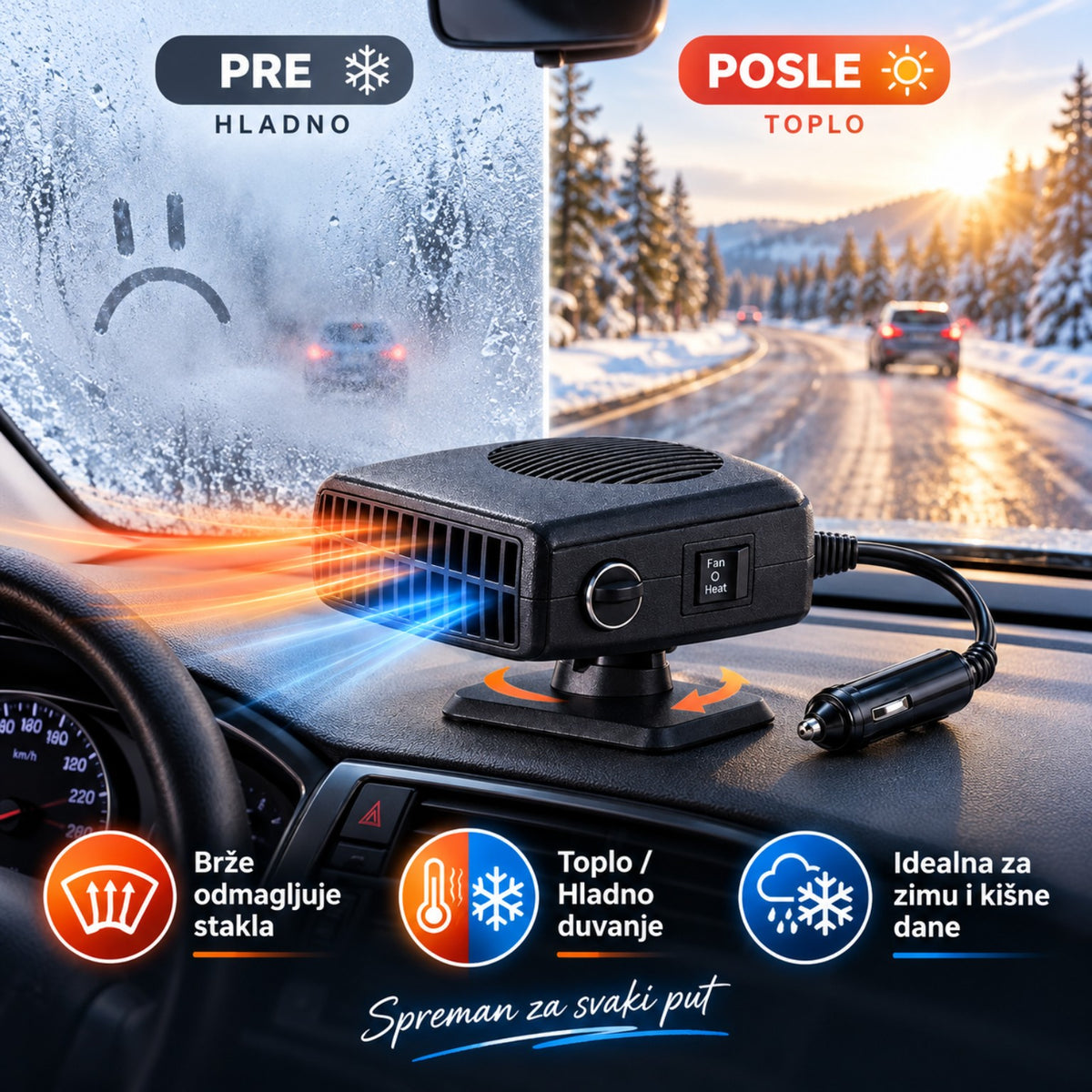 Auto grejalica – ilustracija pre i posle odmagljivanja