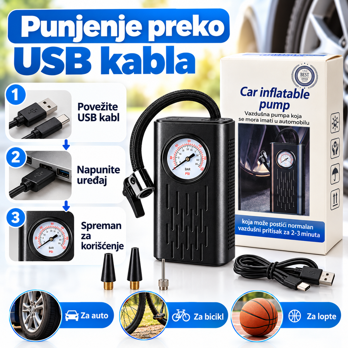 USB punjenje standardnog kompresora